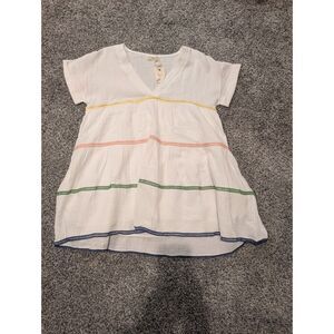 And The Why White Gauze Tiered Mini Dress Rainbow Trim V Neck Size S NWT